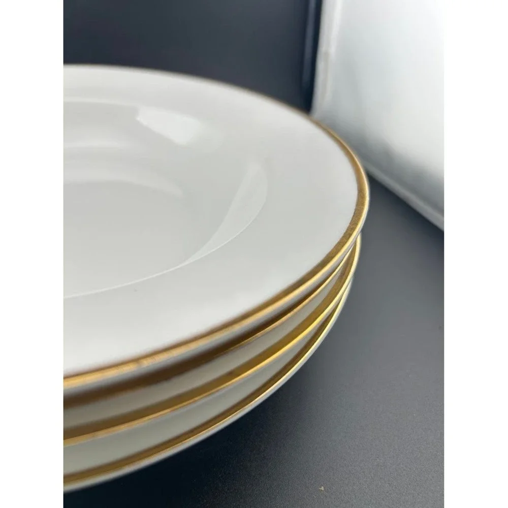 Wallace‎ Silversmiths Gold Plume China Rim Soup Bowls Set of 4